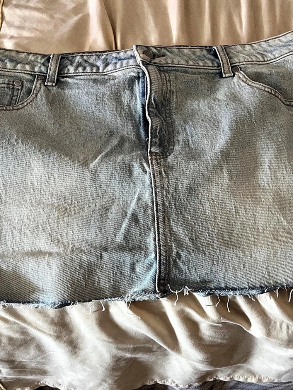 PINK Women's Frayed Denim Jean Skirt  in Blue